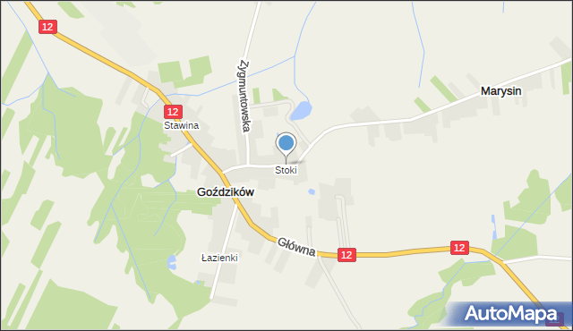 Goździków gmina Gielniów, Źródlana, mapa Goździków gmina Gielniów