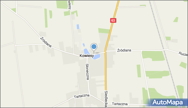 Kowiesy gmina Bielany, Źródlana, mapa Kowiesy gmina Bielany