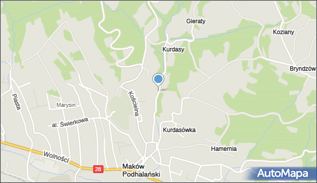 Maków Podhalański, Źródlana, mapa Maków Podhalański