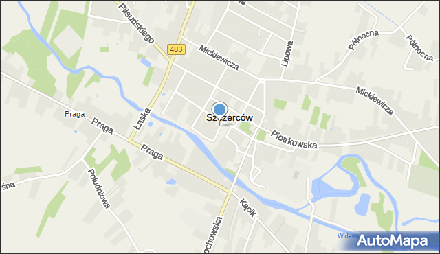 Szczerców, Źródlana, mapa Szczerców