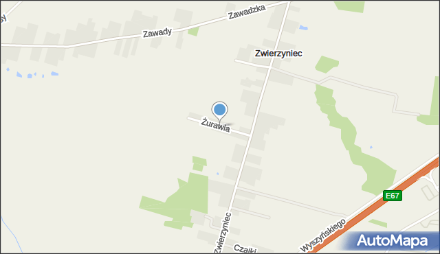 Zwierzyniec gmina Radzymin, Żurawia, mapa Zwierzyniec gmina Radzymin