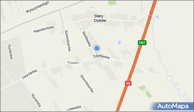 Stary Dybów, Zwycięska, mapa Stary Dybów