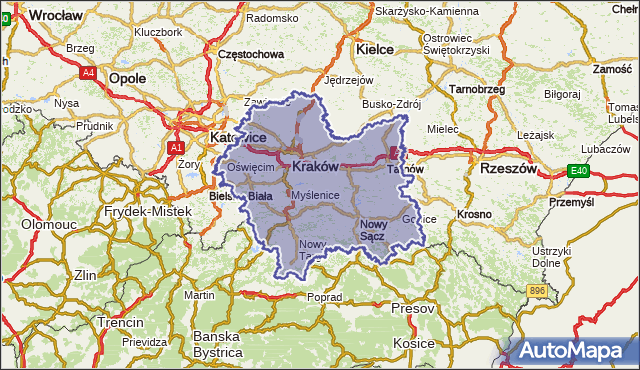 wojewodztwo małopolskie na mapie Targeo