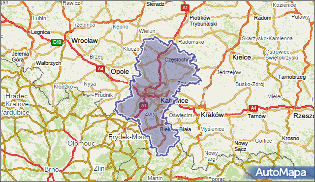 wojewodztwo śląskie na mapie Targeo