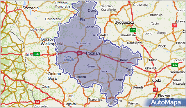wojewodztwo wielkopolskie na mapie Targeo