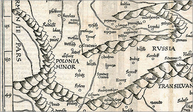 Mapa Wegier, Polski, Prus i Woloszczyzny, 1525. czwarte strassburskie wydanie, ptolemejskiej mapy Waldseemüllera z 1507 r.zamieszczone w wydaniu dziela Claudii Ptolemaei Geographicae enarrationis. 32-724 - Zdjęcia