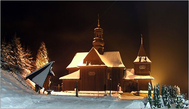 Skawinki - kościół św. Joachima po zmroku, Łaśnica, Łaśnica 34-143 - Zdjęcia